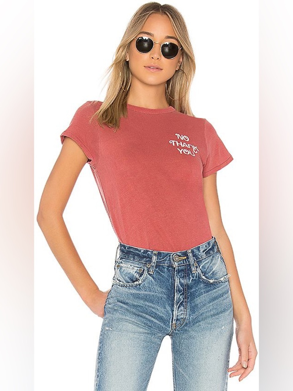 Junk Food Clothing No Thank You Short Sleeve Rose Red Tee Cropped Raw Edge